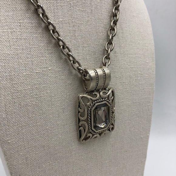 Vintage Bali Style Silver Tone Square Statement Necklace and Pierced Earring Set - Picture 15 of 16